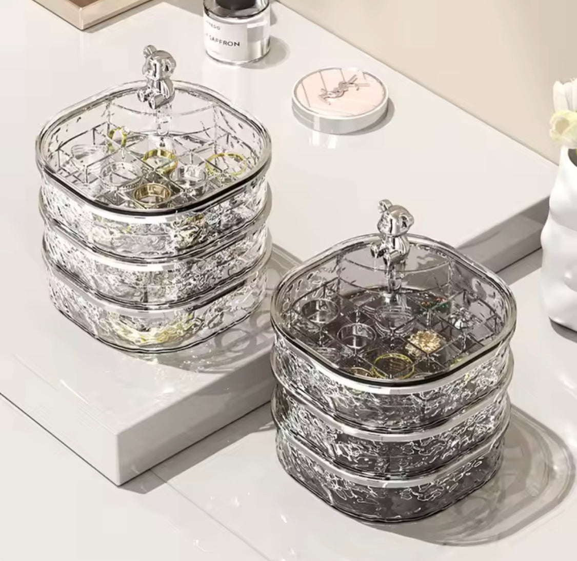 Multi Layered Rotating Jewellery Storage Box, Jewellery Storage Stand, Acrylic Bracelet Earring Storage Organizer Box Multi Layered Rotating Jewellery Storage Box, Jewellery Storage Stand, Acrylic Bracelet Earring Storage Organizer Box